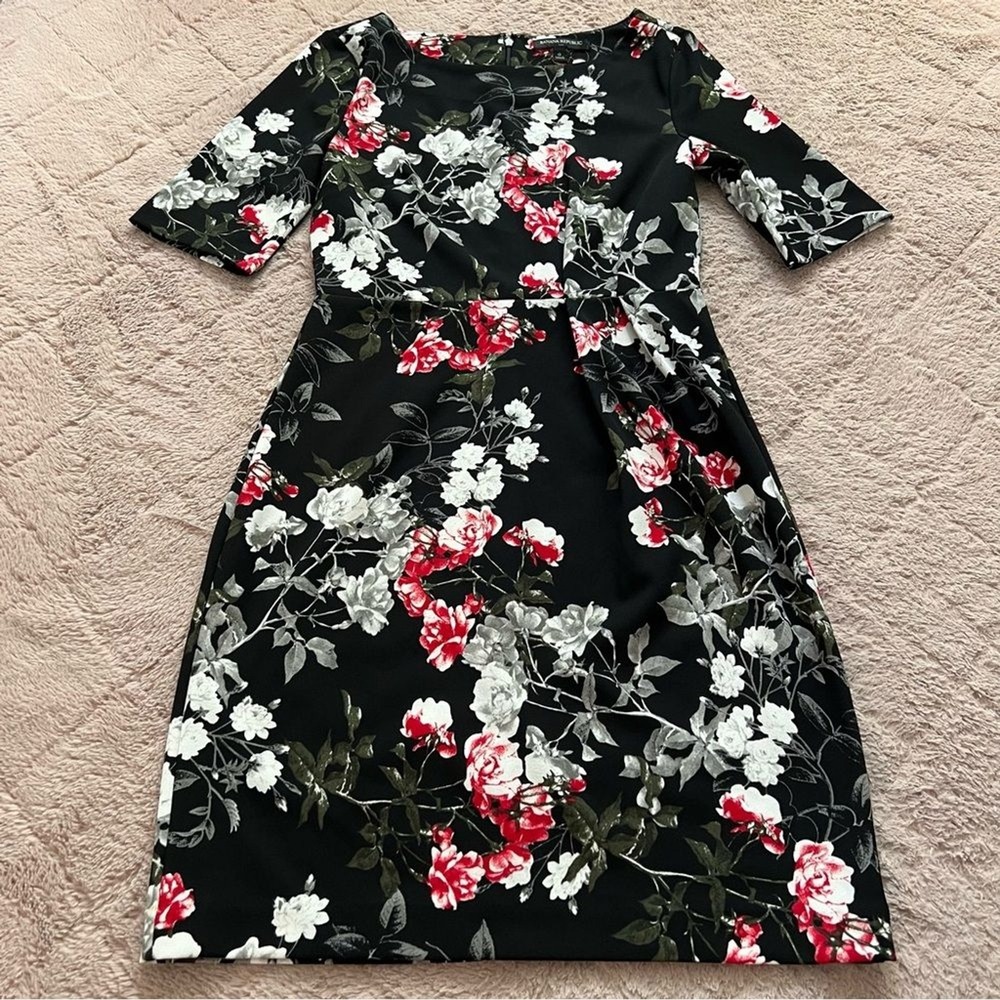 Banana Republic Floral Fit & Flare Midi Dress Preppy Wedding Guest Elegant Sz 0